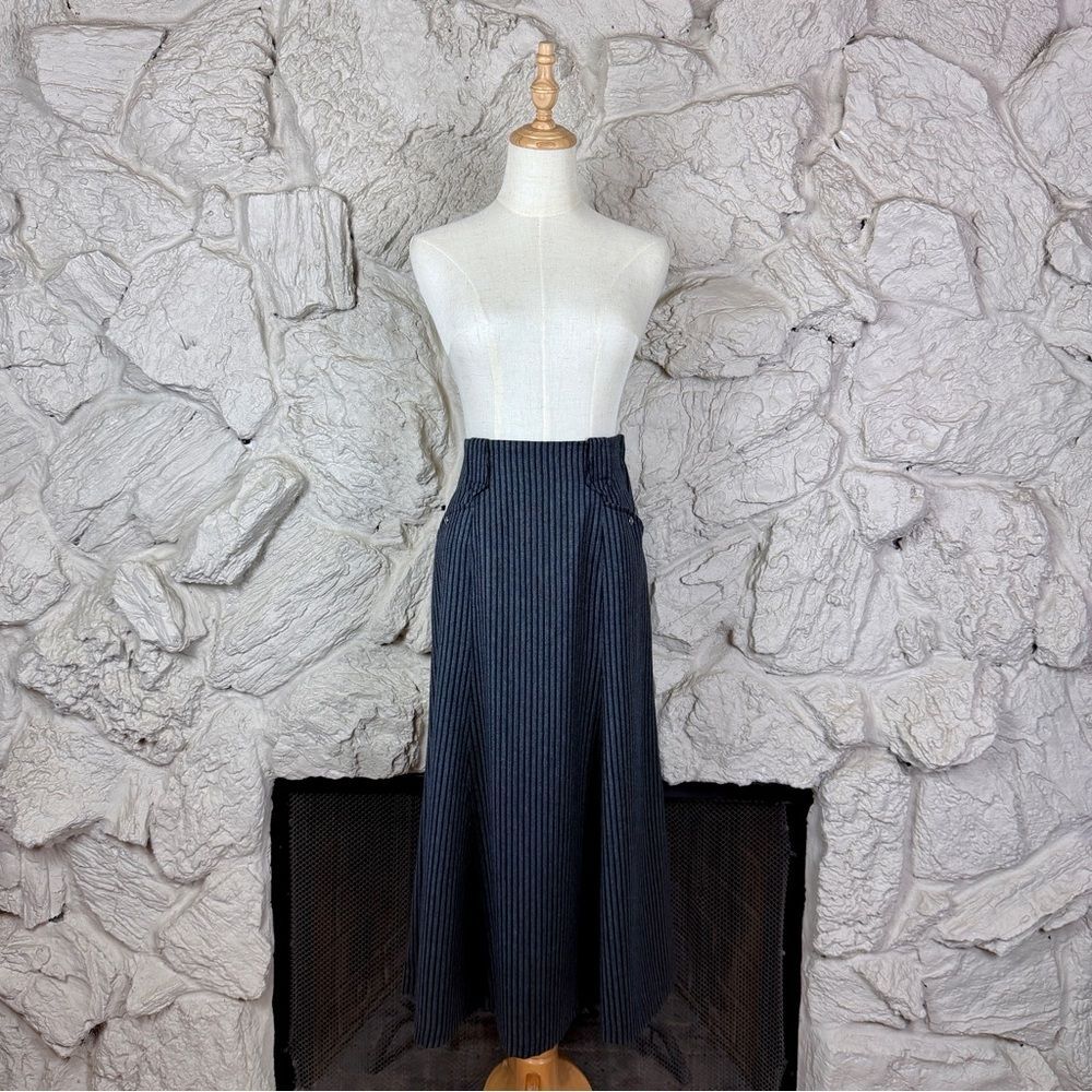 Ralph Lauren Country c. 1990s Wool Skirt Gunmetal Ticking Stripe | 6